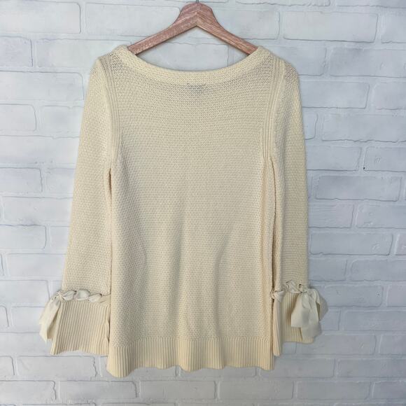 Talbots Women's Cream White Soft Sweater BowTie Cuff Scoop Neck - sz M - Picture 2 of 6